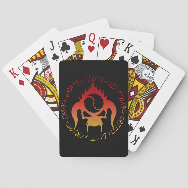 Sieben Spielkarten der tödlichen Sünden (Rückseite)