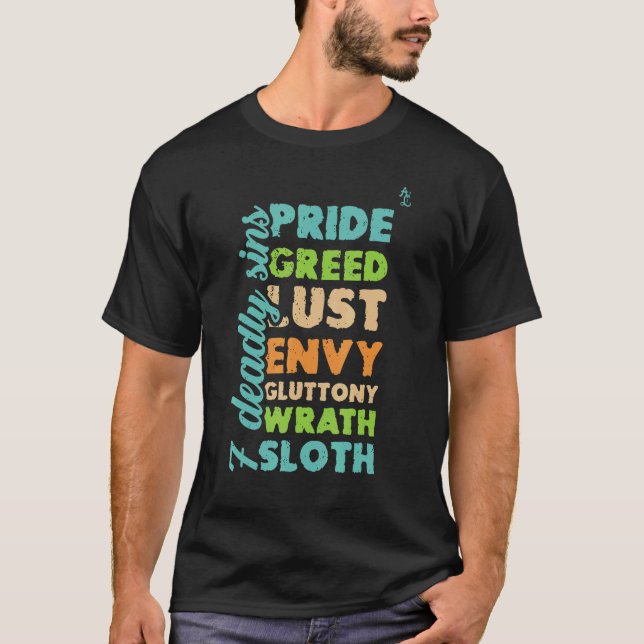 Sieben Tote Sins Lässig Christlich T-Shirt (Vorderseite)