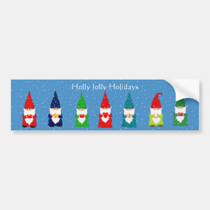 Sieben Weihnachts-Gnome auf Hellblau Autoaufkleber
