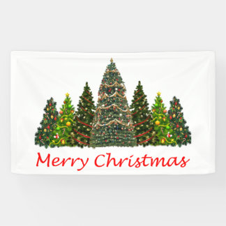 Sieben Weihnachtsbäume, frohe Weihnachten Banner