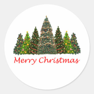 Sieben Weihnachtsbäume, frohe Weihnachten Runder Aufkleber