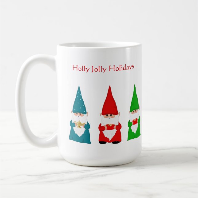 Sieben Weihnachtsgnomen auf Weiß Kaffeetasse (Links)