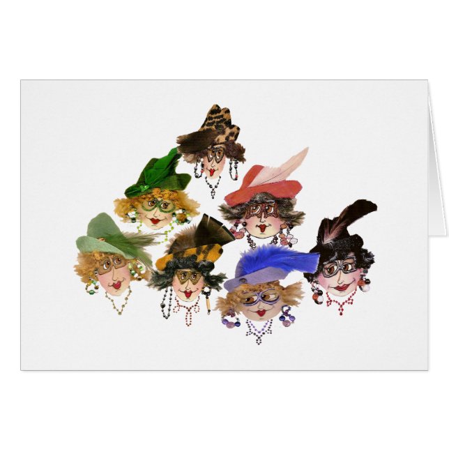 Sieben Whimsical Lady Friends Grußkarten (Vorderseite (Horizontal))