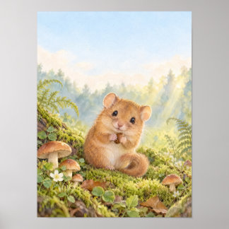 Siebenschläfer zwischen Pilzen und Farn – Poster