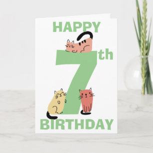 Siebter (7.) Geburtstag Doodle Katzen Benutzerdefi Karte