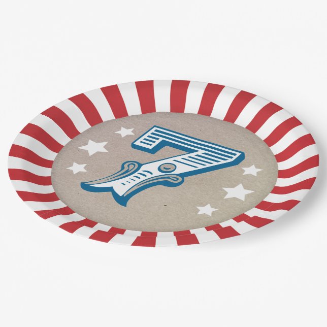 Siebter Geburtstag Circus Big Top Pappteller (Schrägansicht)