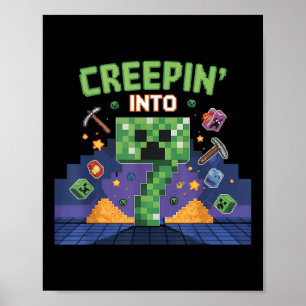 Siebter Geburtstag Gamer Pixel Creepin’ In 7 Video Poster