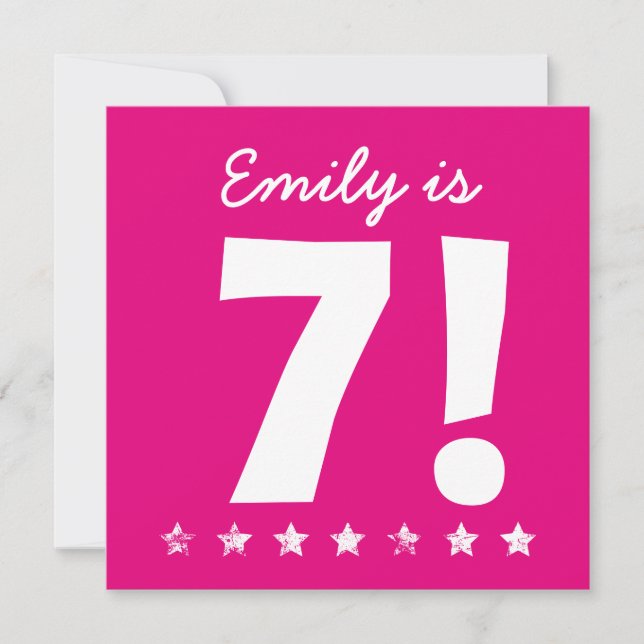 Siebter Geburtstag Individuelle Name Rosa für GIRL Einladung (Vorderseite)