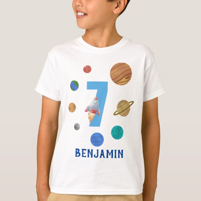 Siebter Geburtstag Sonnensystem Planeten T-Shirt (Vorderseite)