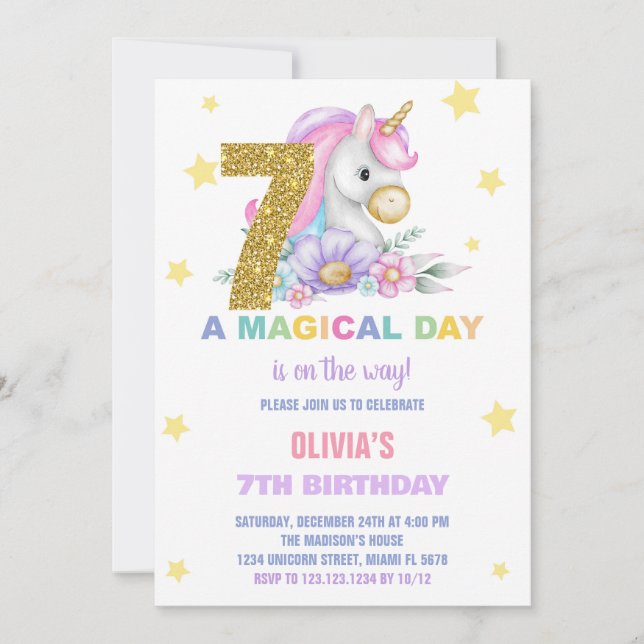 Siebtes Blumenhorn Einladung zum Geburtstag (Vorderseite)