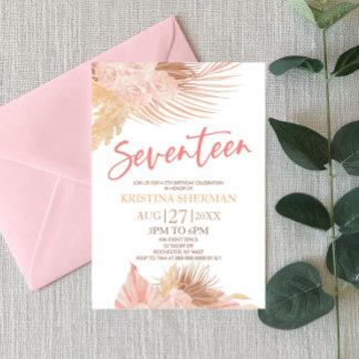 Siebzehn Boho Pink Floral 17. Geburtstagsparty Einladung