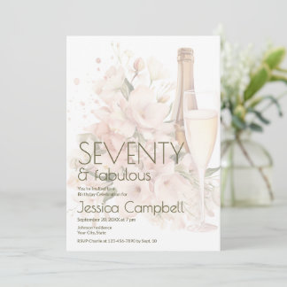 Siebzig & Fabelhaft Champagner Blumen 70. Geburtst Einladung