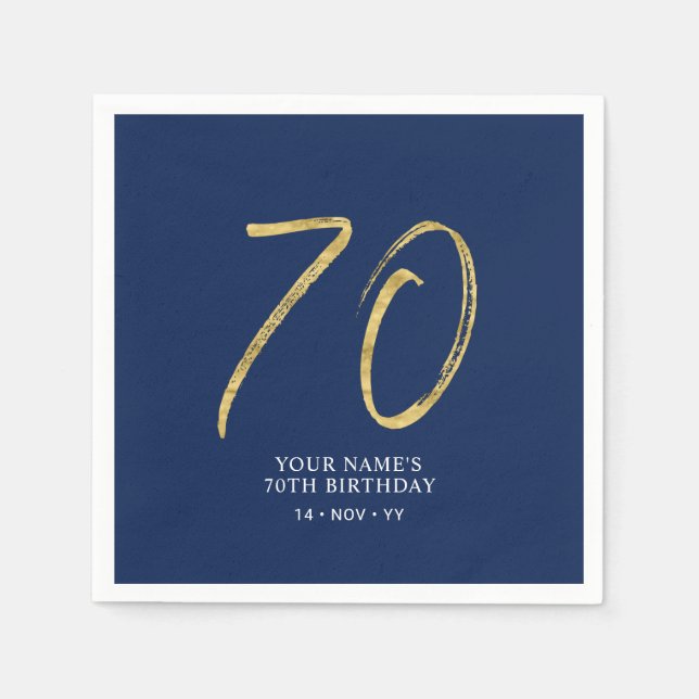 siebzig | Gold & Navy Blue Lettering 70. Geburtsta Serviette (Vorderseite)