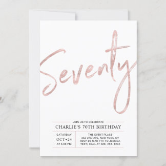siebzig | Modern Rose Gold 70. Geburtstagsparty Einladung