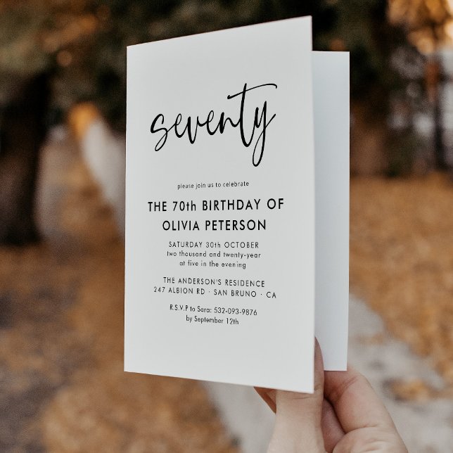 Siebzig moderne 70. Schwarz & Weiß Geburtstag gekl Einladung (Von Creator hochgeladen)