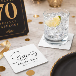 Siebzig und Fantastisch Name Datum 70. Geburtstag Rechteckiger Pappuntersetzer