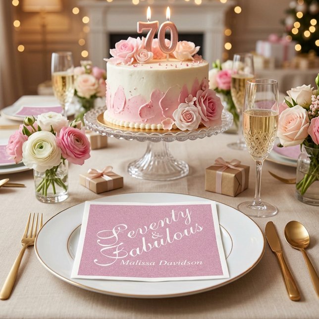 Siebzig und fantastisch rosa glitzernder Geburtsta Serviette (Seventy and Fabulous Pink Glitter Birthday Napkins)