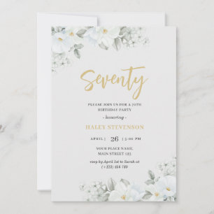 Siebzig Weiß & Gold Weiße Florale Elegante Geburts Einladung