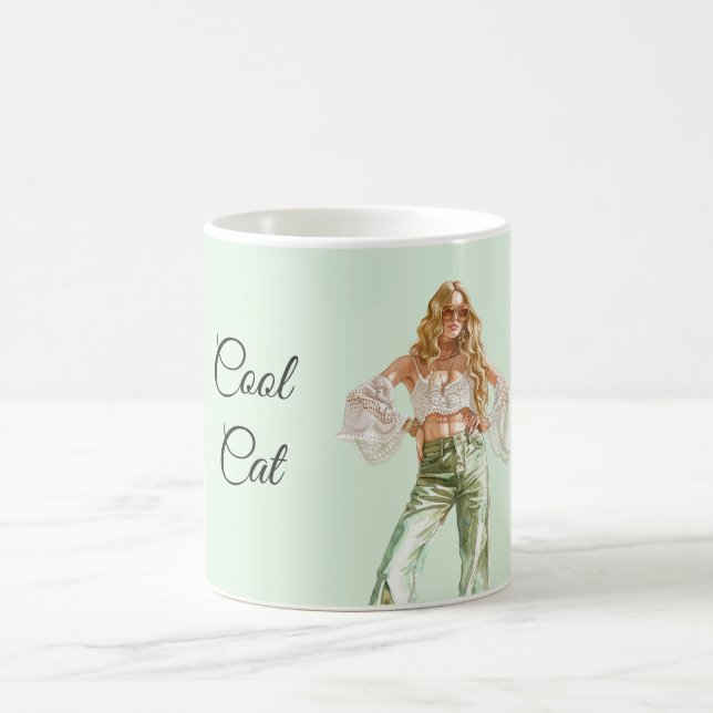 Siebziger Jahre Blondes Mädchen Cool Cat Kaffeetasse (Mittel)