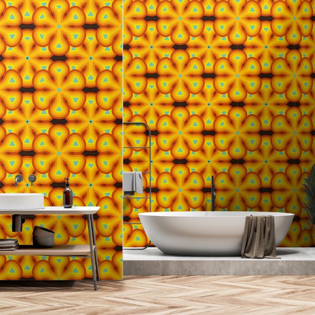 Siebziger Mod-Blumen-Muster Tapete (Badezimmer)