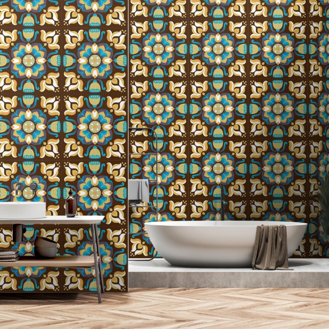 Siebziger Retro-Blumenmuster Tapete (Badezimmer)