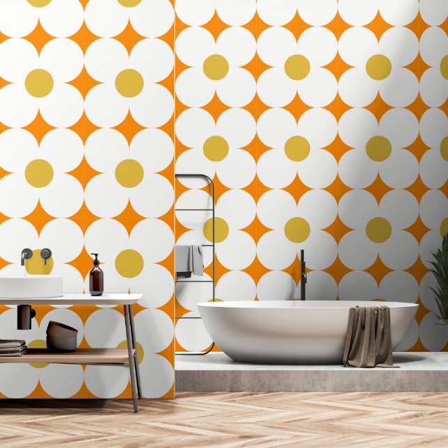Siebziger Retro-Blumenmuster Tapete (Badezimmer)