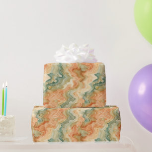 Siebziger-Vibes Orange Grüner Groovy Geburtstag Geschenkpapier