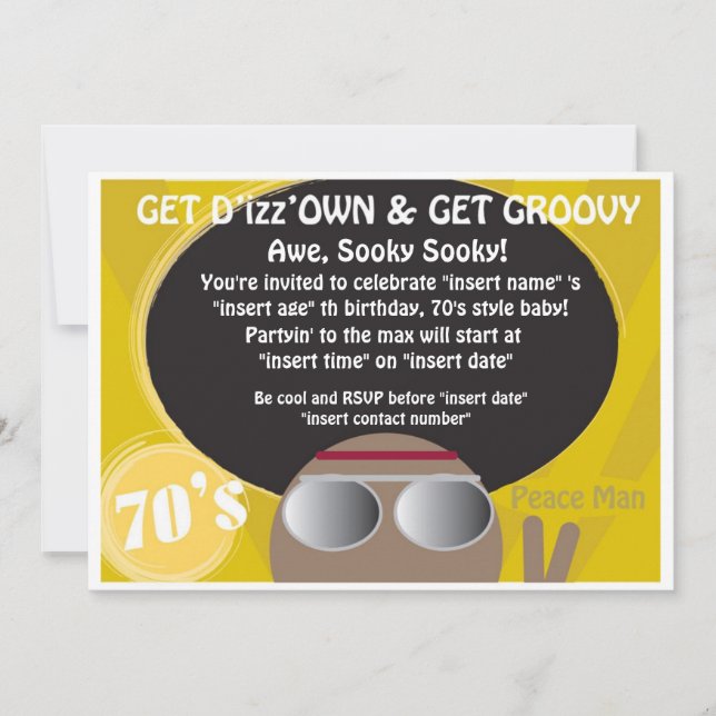 Siebzigerjahre Party Einladung (Vorderseite)