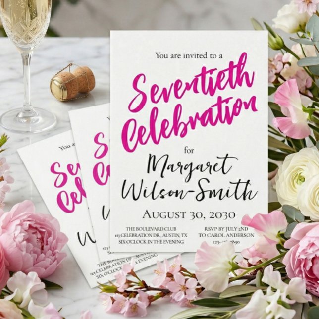 Siebzigster Geburtstag Pink Script Einladung (Von Creator hochgeladen)