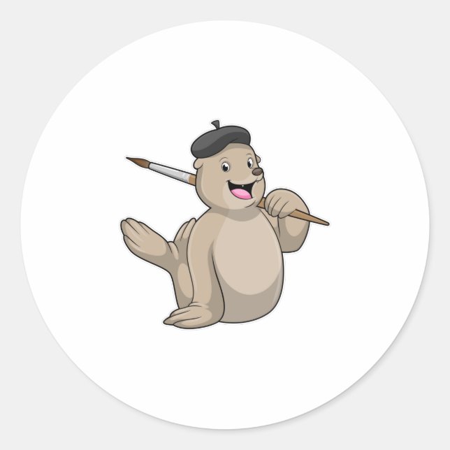 Siegel als Maler mit Pinsel Runder Aufkleber (Vorderseite)