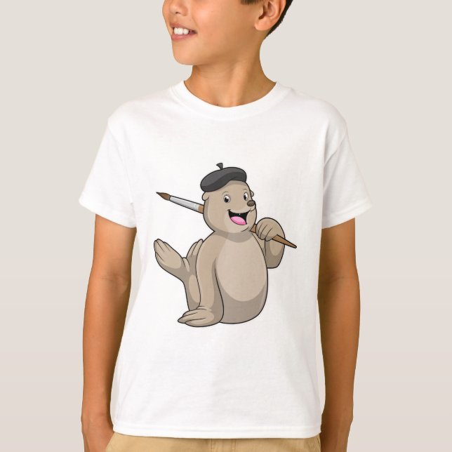 Siegel als Maler mit Pinsel T-Shirt (Vorderseite)