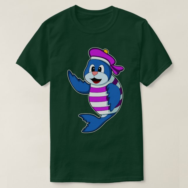 Siegel als Sailor mit Hut T-Shirt (Design vorne)