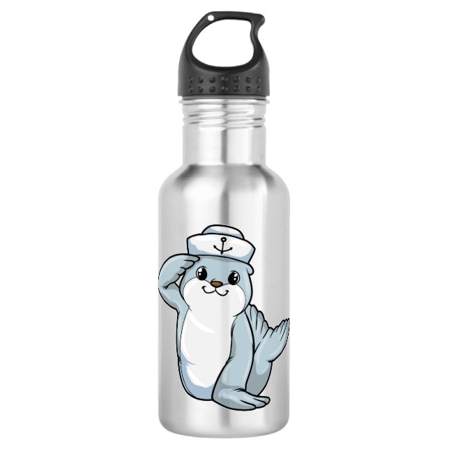 Siegel als Seemann mit Sailor-Hut Edelstahlflasche (Vorderseite)