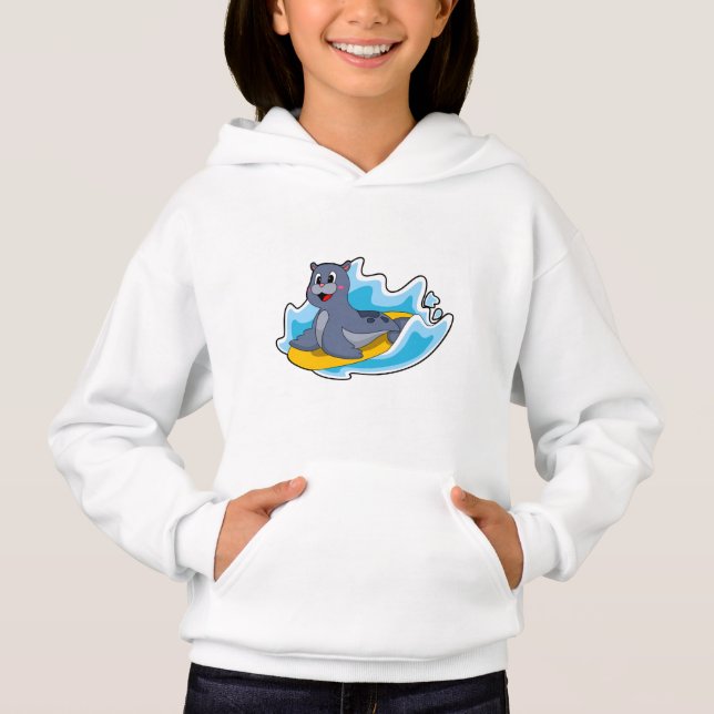 Siegel als Surfer mit Surfbrett Hoodie (Vorderseite)