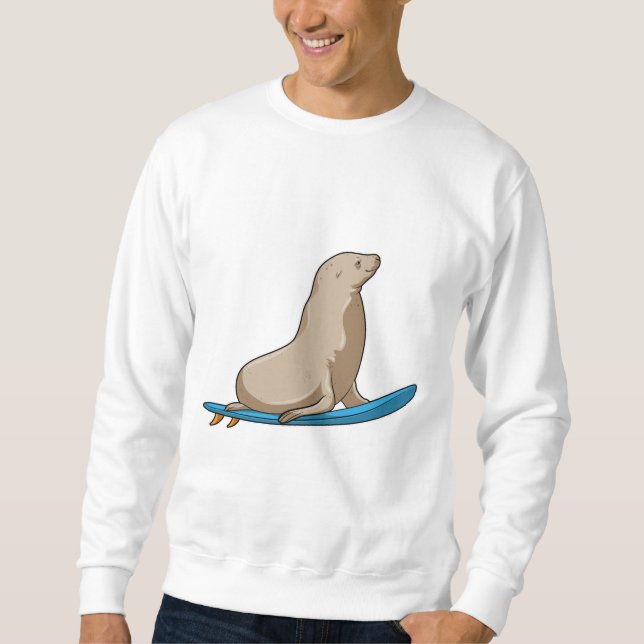 Siegel als Surfer mit Surfbrett Sweatshirt (Vorderseite)