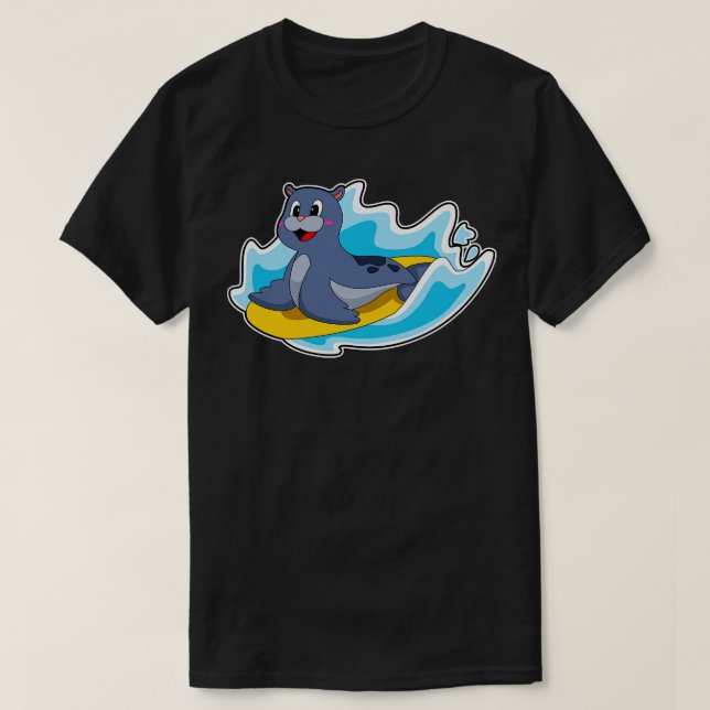 Siegel als Surfer mit Surfbrett T-Shirt (Design vorne)