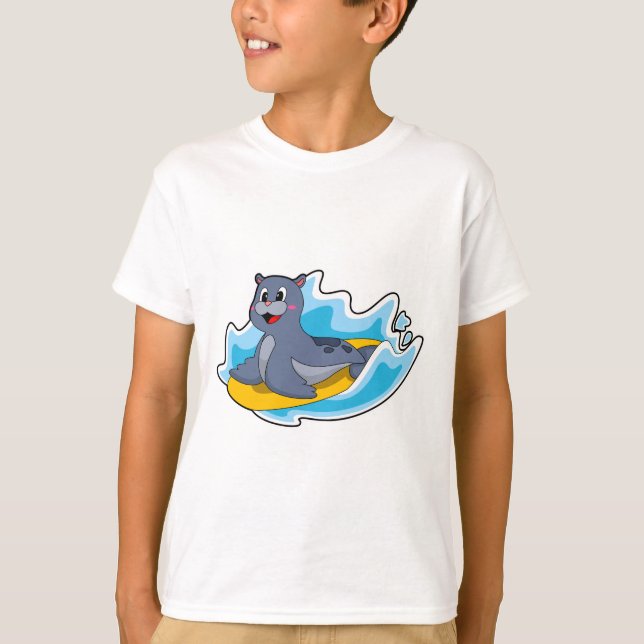 Siegel als Surfer mit Surfbrett T-Shirt (Vorderseite)