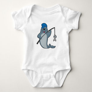 Siegel beim Angeln mit Angelrute & Fisch Baby Strampler