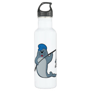 Siegel beim Angeln mit Angelrute & Fisch Edelstahlflasche