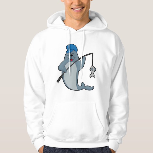 Siegel beim Angeln mit Angelrute & Fisch Hoodie (Vorderseite)
