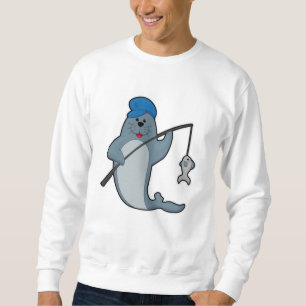 Siegel beim Angeln mit Angelrute & Fisch Sweatshirt