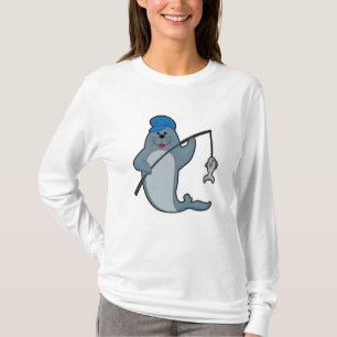Siegel beim Angeln mit Angelrute & Fisch T-Shirt
