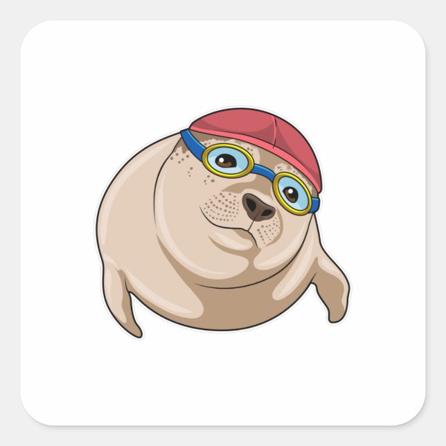 Siegel beim Baden mit Schwimmbrille Quadratischer Aufkleber (Vorderseite)