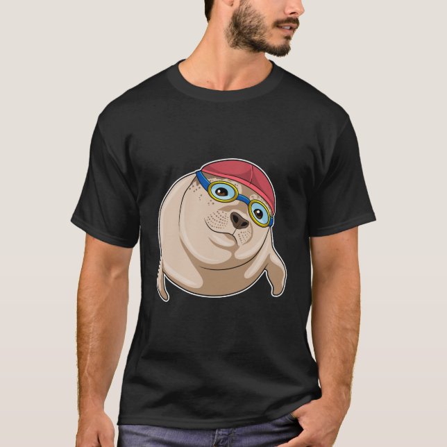 Siegel beim Baden mit Schwimmbrille T-Shirt (Vorderseite)