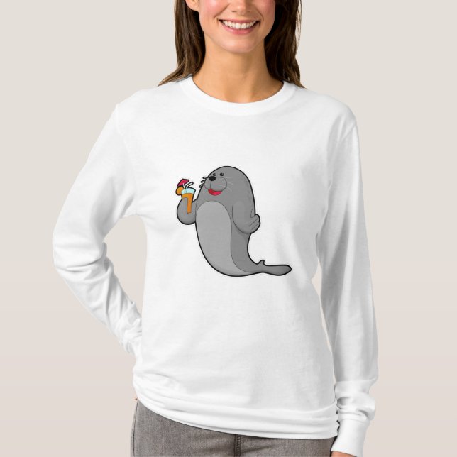 Siegel beim Trinken mit Saft T-Shirt (Vorderseite)