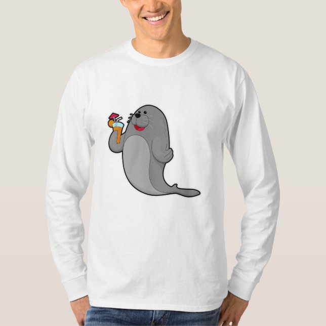 Siegel beim Trinken mit Saft T-Shirt (Vorderseite)