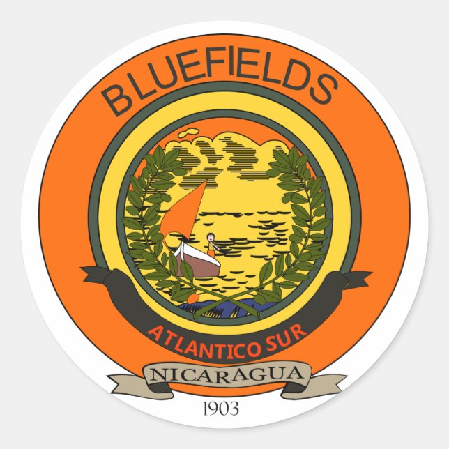 Siegel Bluefields, Nicaragua Runder Aufkleber (Vorderseite)