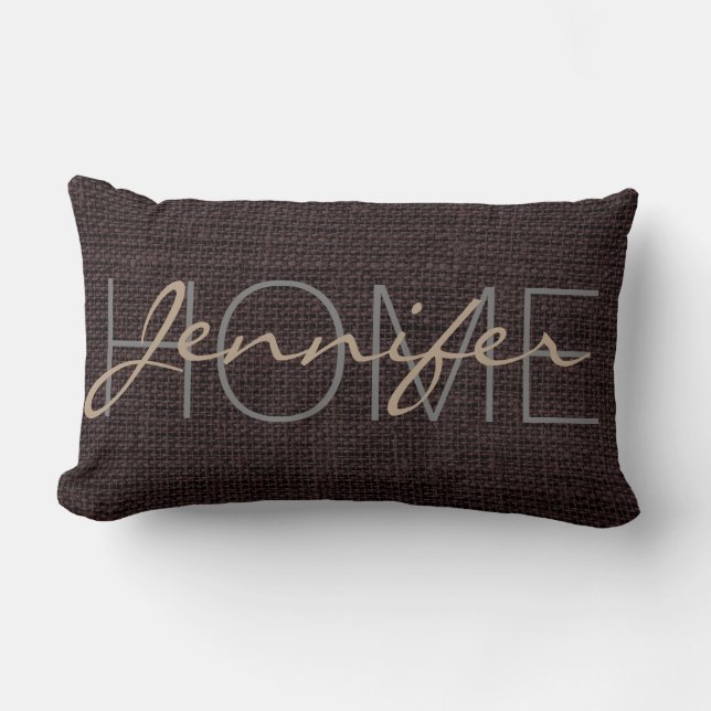 Siegel braun Burlap Rustic Monogram Lendenkissen (Vorderseite)