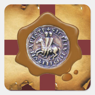 SIEGEL DER KNIGHTS TEMPLAR, Braunwachs, Pergament Quadratischer Aufkleber