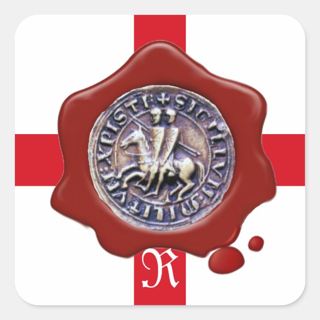SIEGEL DER KNIGHTS TEMPLAR, Red Wax Monogramm Quadratischer Aufkleber (Vorderseite)